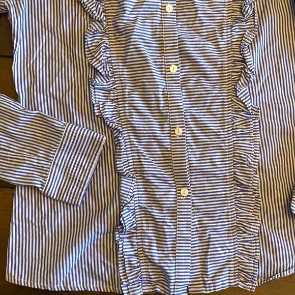 Avec les Filles blue and white striped ruffle button up long sleeve size S - Picture 2 of 5
